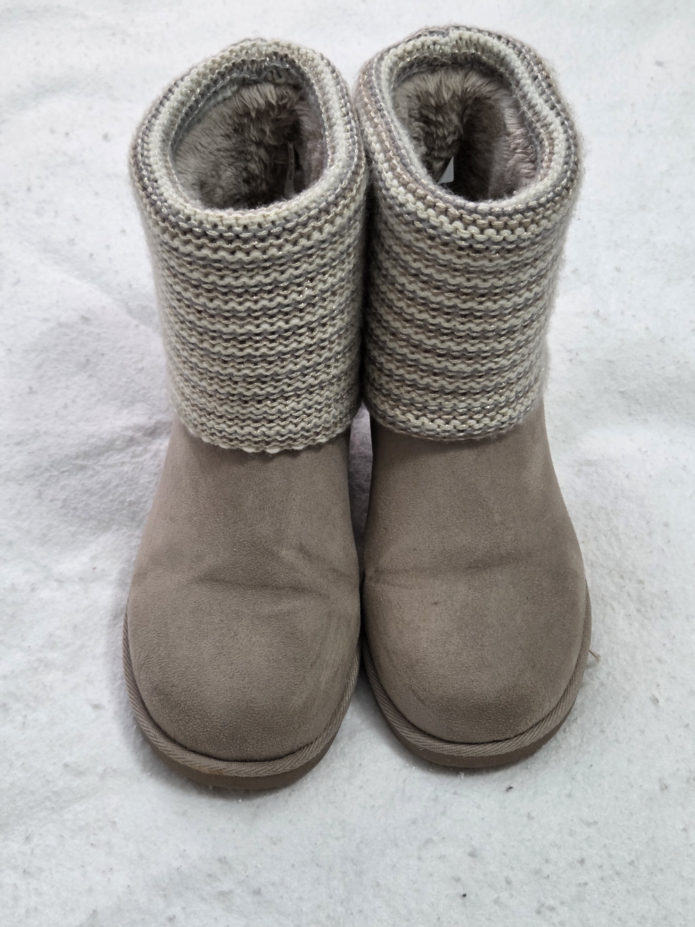 Makalu Cozy Sweater Cuff Winter Ankle Boots • Taupe Faux Suede & Plush Lining